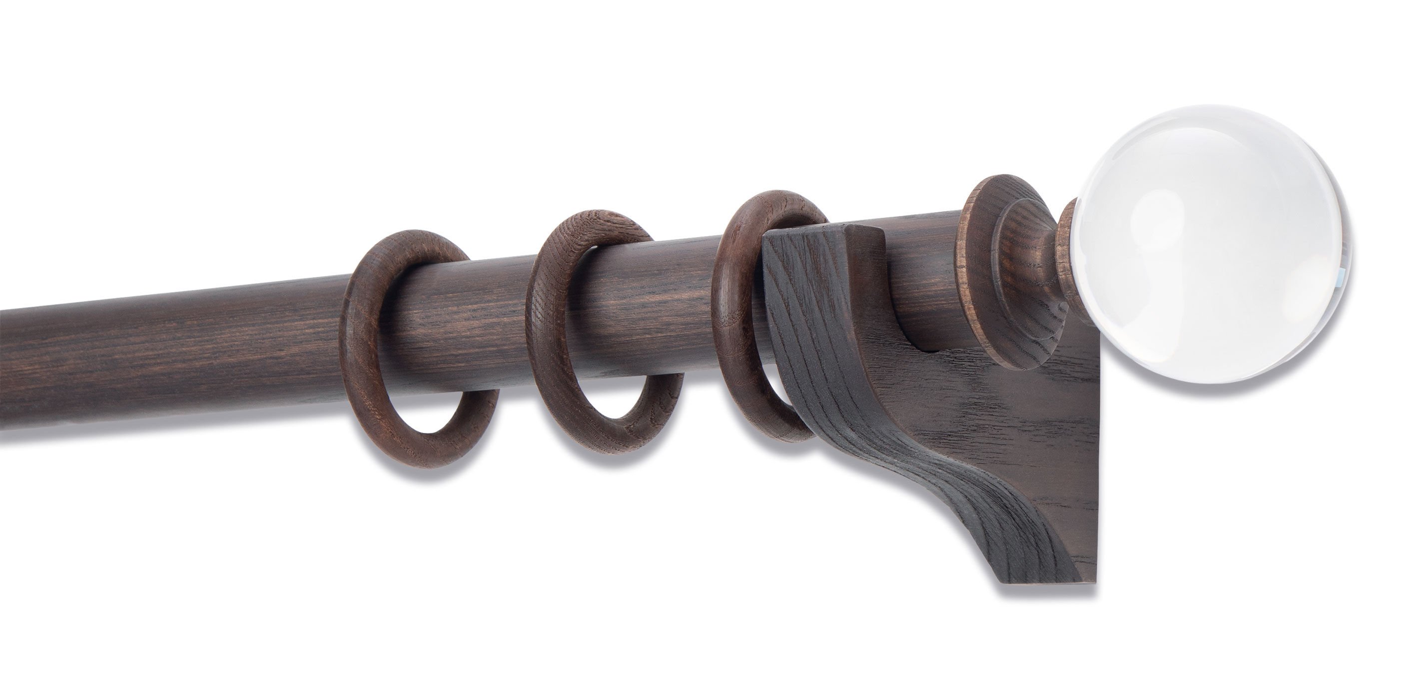 Distressed Wood Drapery Hardware Set with Acrylic Ball Finial