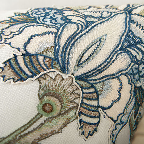 Blue & Taupe Iris Embroidered Square Pillow Product Tile Hover Image 062421