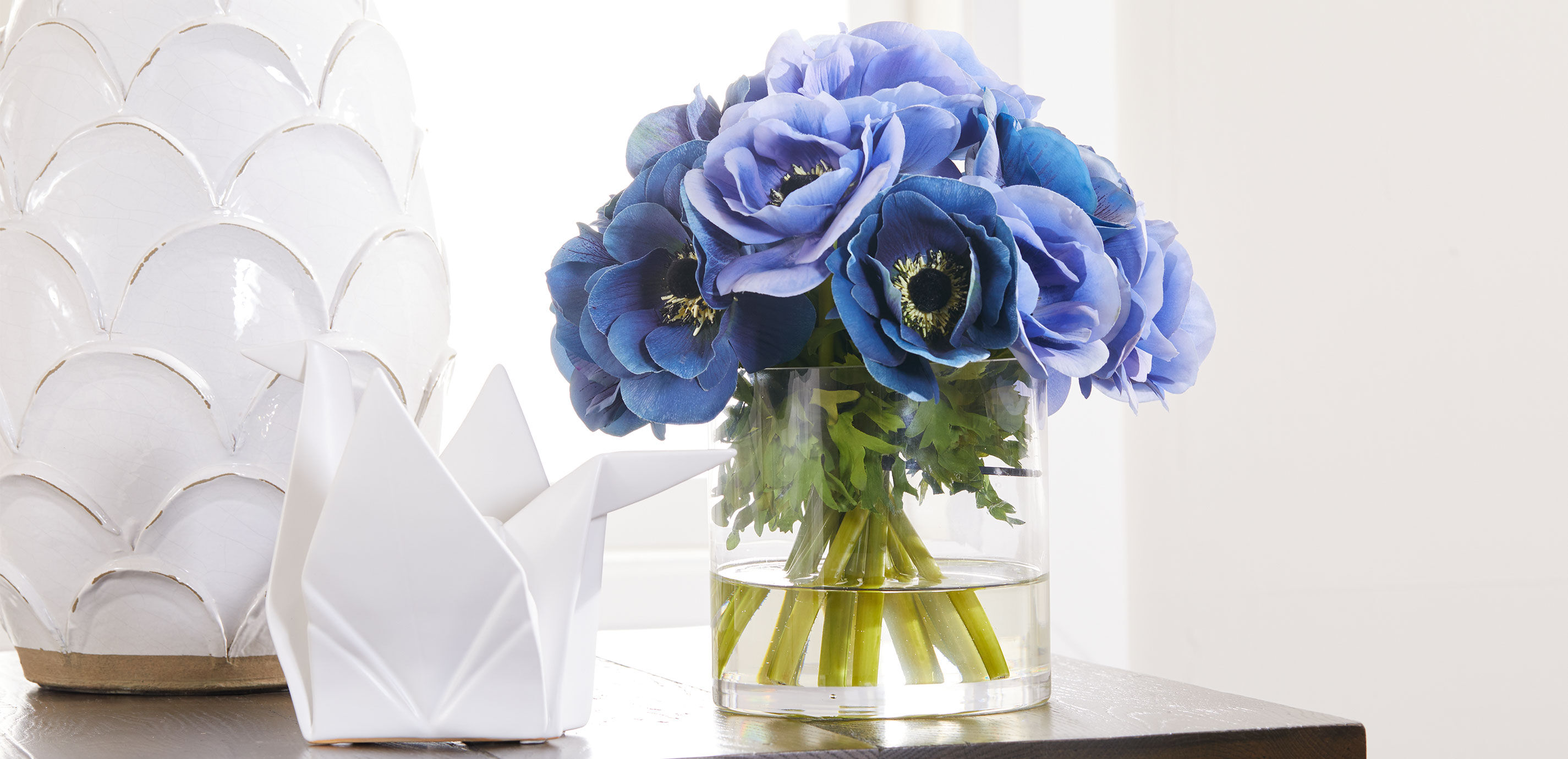 Deep Blue Anemone Bouquet in Cylinder Vase_4