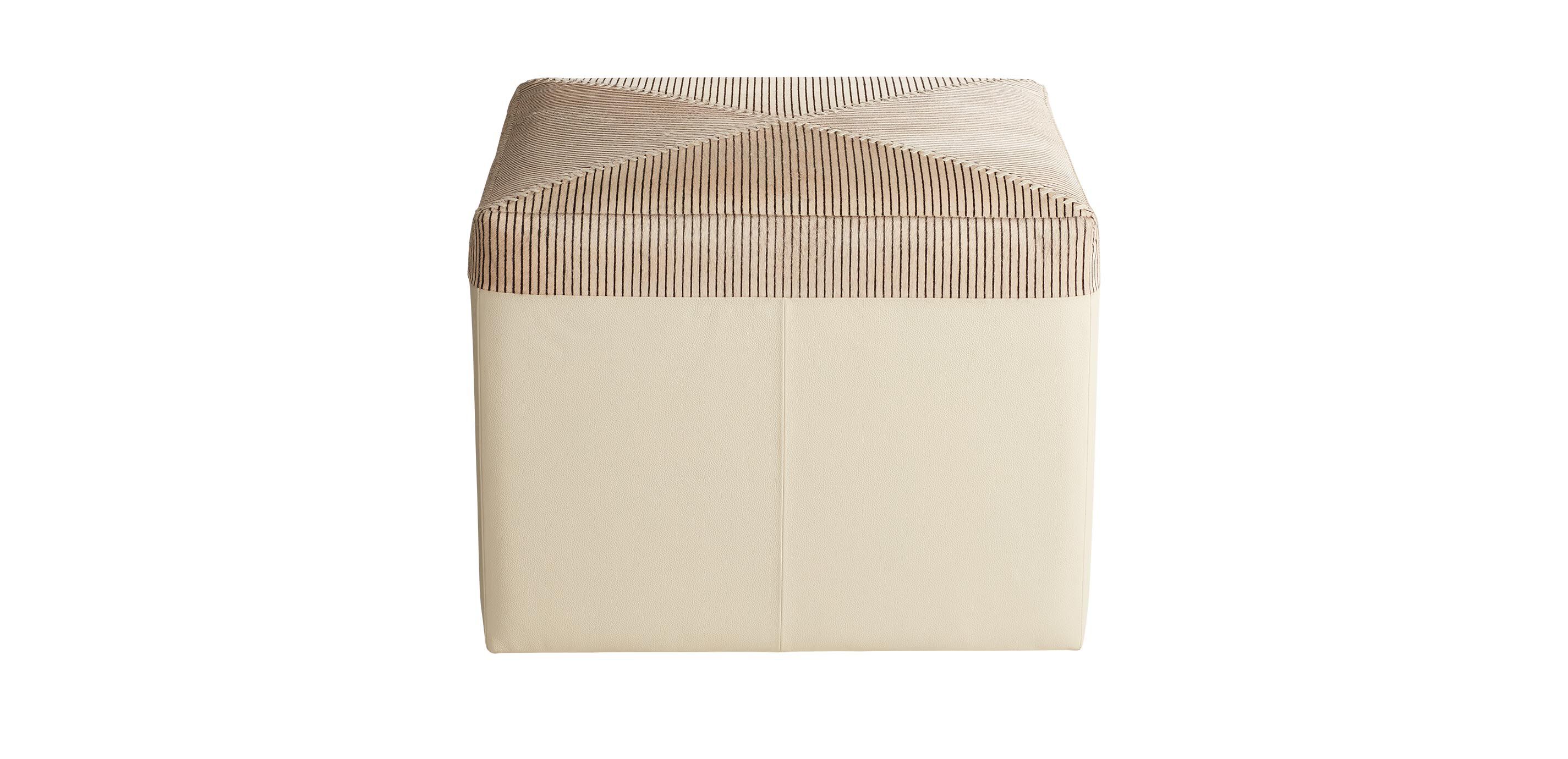 Pinstripe Hide & Leather Pouf