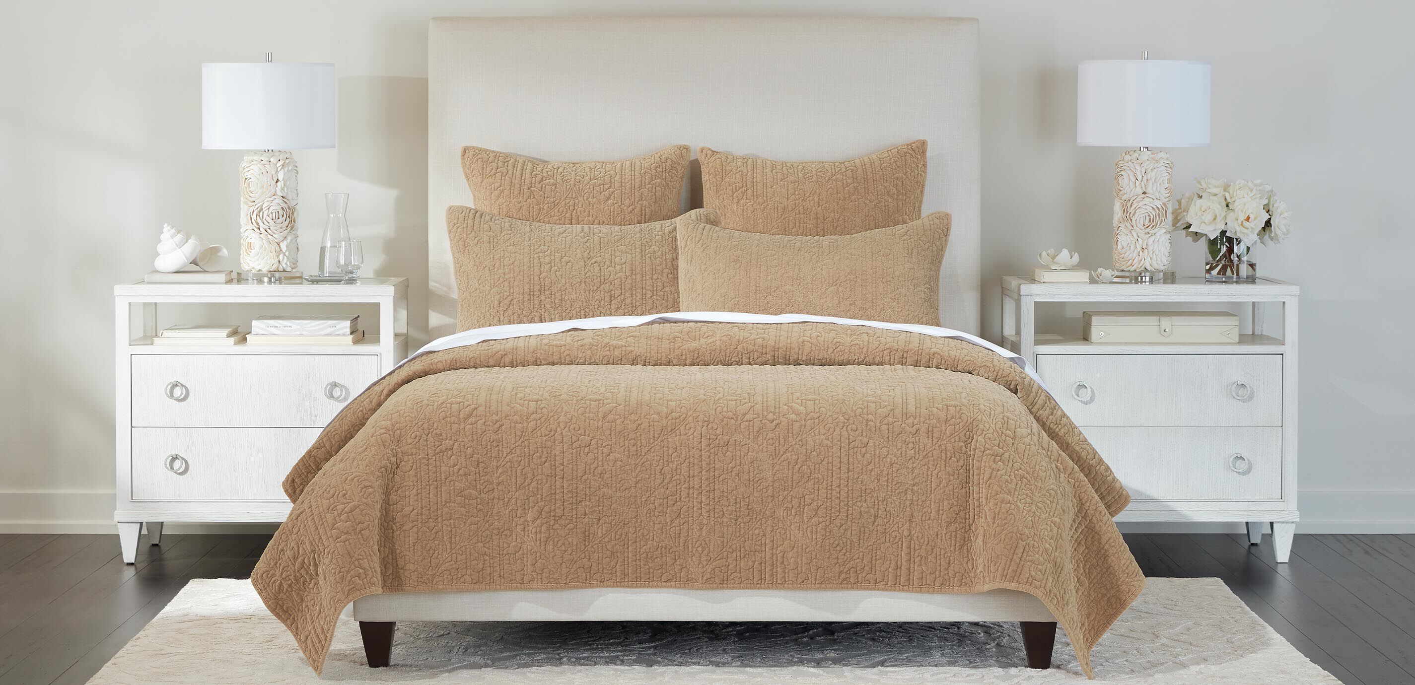 Garment-Dyed Velvet Quilted Coverlet Set, Tan