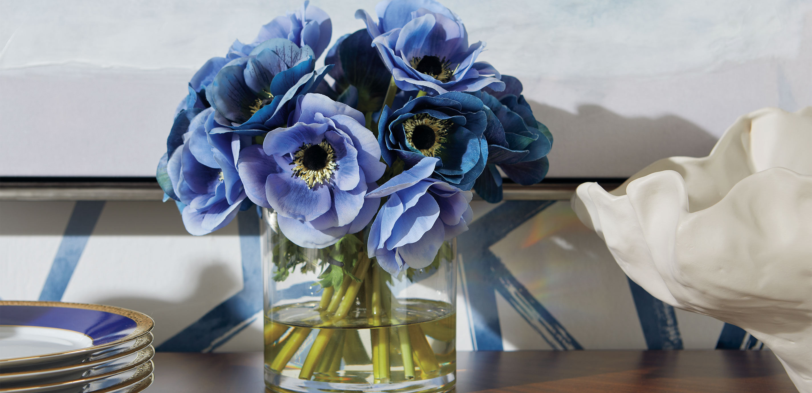 Deep Blue Anemone Bouquet in Cylinder Vase_6