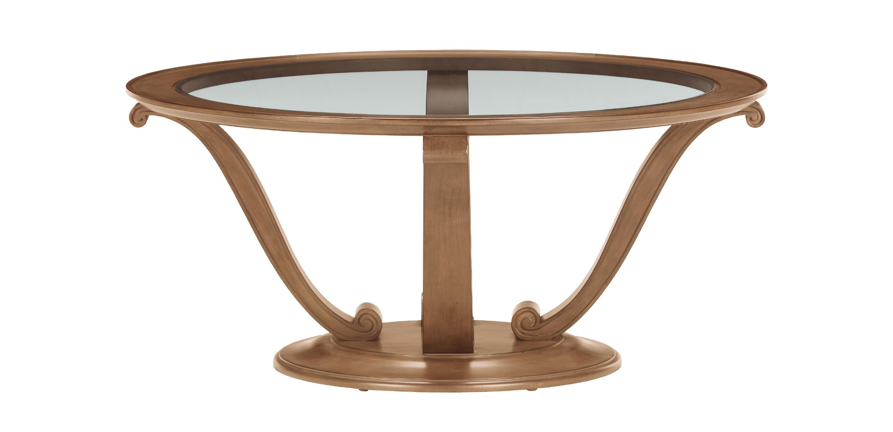 Camille Round Glass-Top Scroll-Base Coffee Table