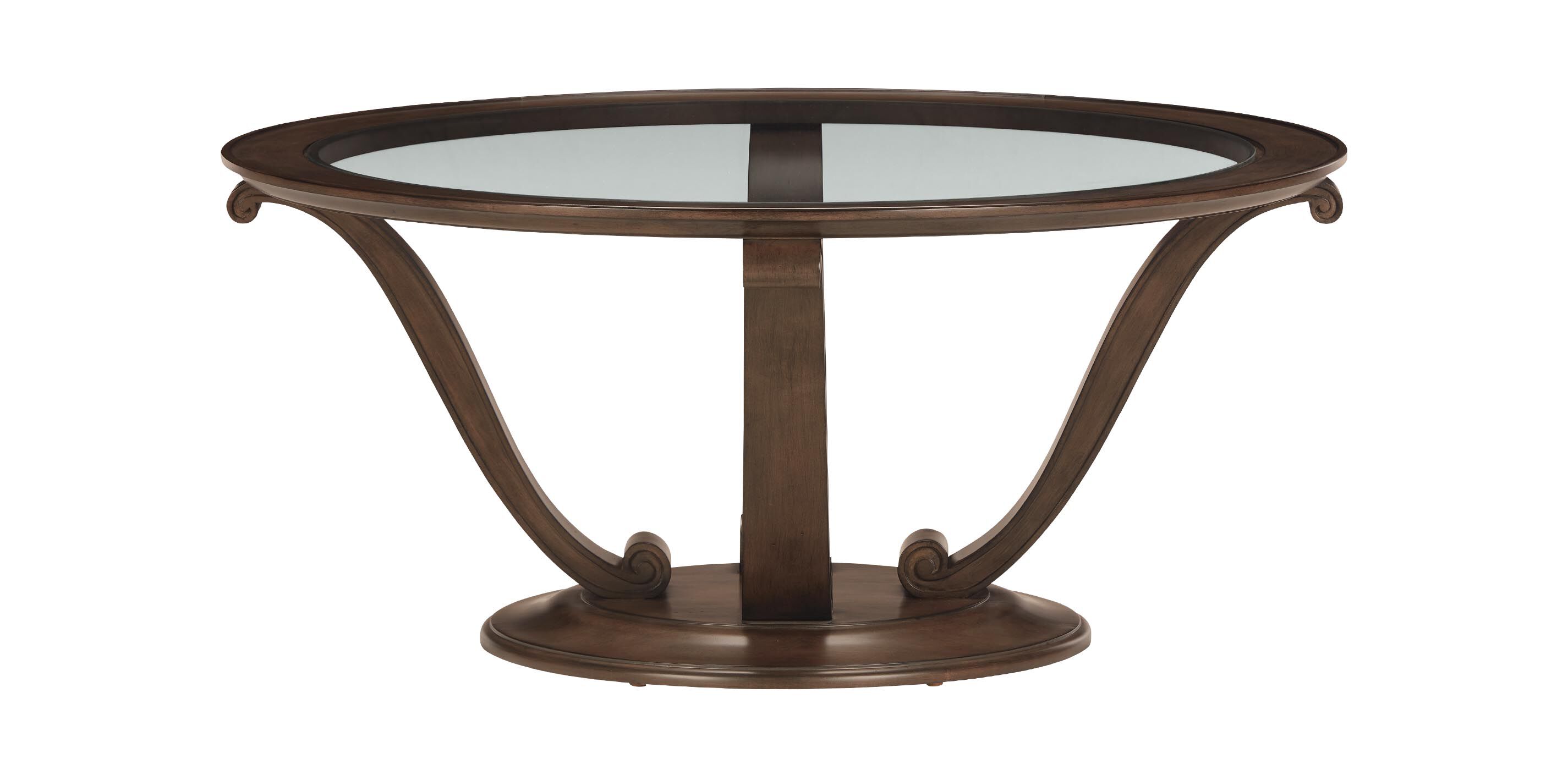 Camille Round Glass-Top Scroll-Base Coffee Table