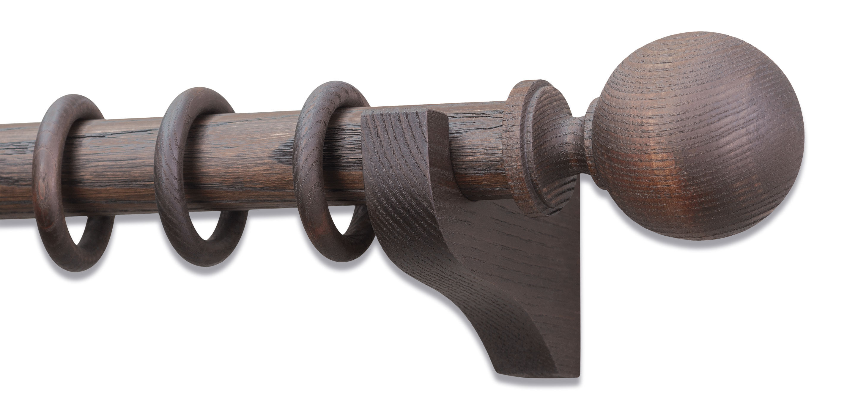 Distressed Wood Drapery Hardware Set with Ball Finial