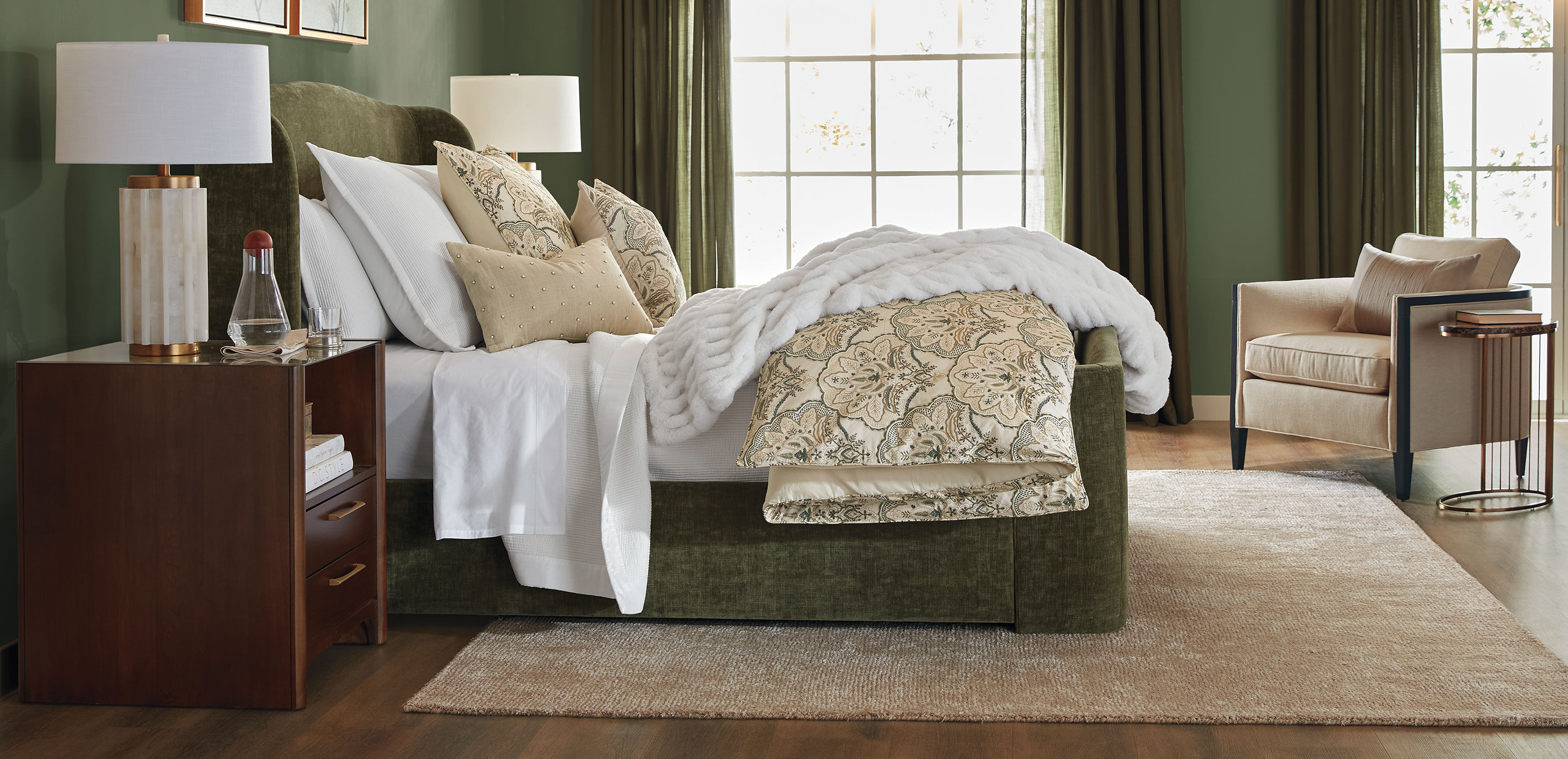 Ruched Faux Fur Throw Ivory