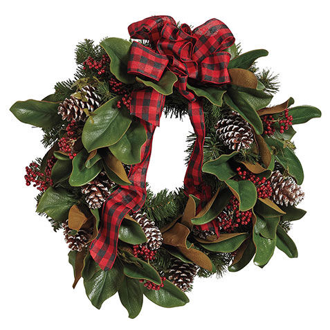 24" Holiday Wreath with Plaid Bow image