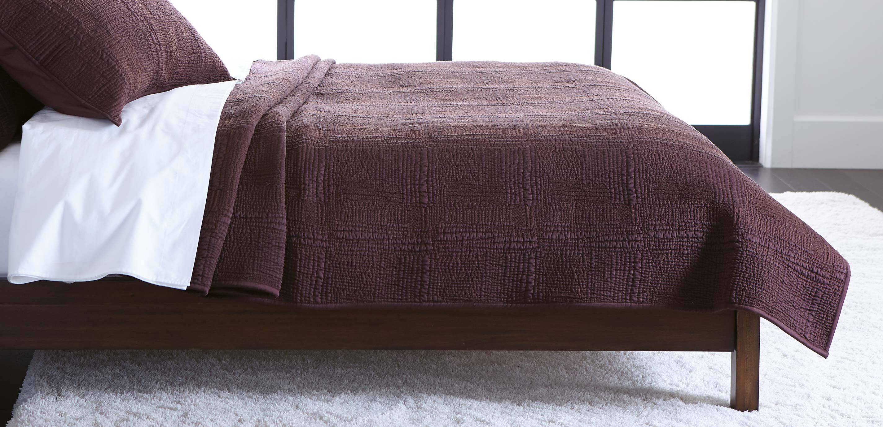 Rice Stitch Kantha Full/Queen Quilt, Beet