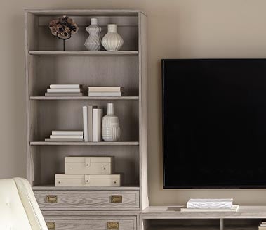 open shelving on media cabinet