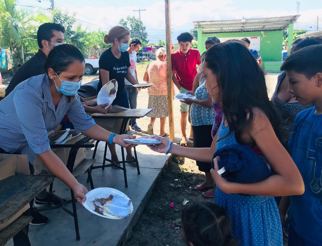 distributing hot meals