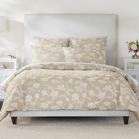 Linen-Blend Floral Embroidered Duvet Cover and Shams Set, Natural Product Thumbnail