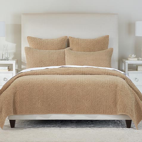 Garment-Dyed Velvet Quilted Coverlet Set, Tan Product Thumbnail