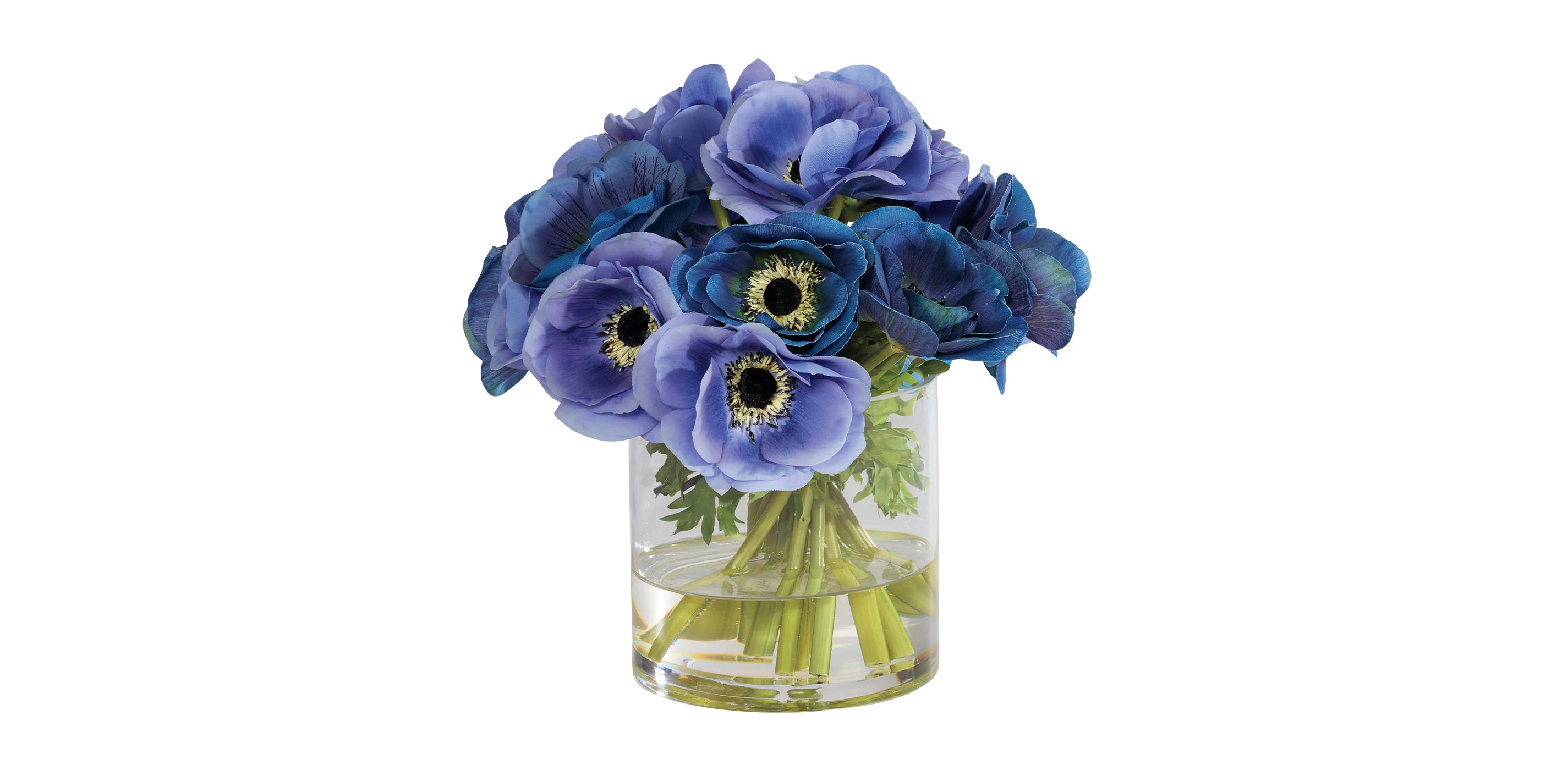 265　アネモネ Deep Blue Faux Anemone Bouquet in Cylinder Vase | Ethan Allen