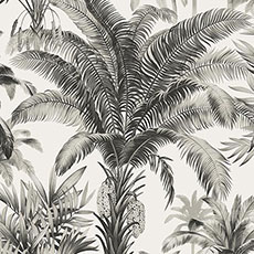 Silver/Black swatch Tropical Palms Wallpaper