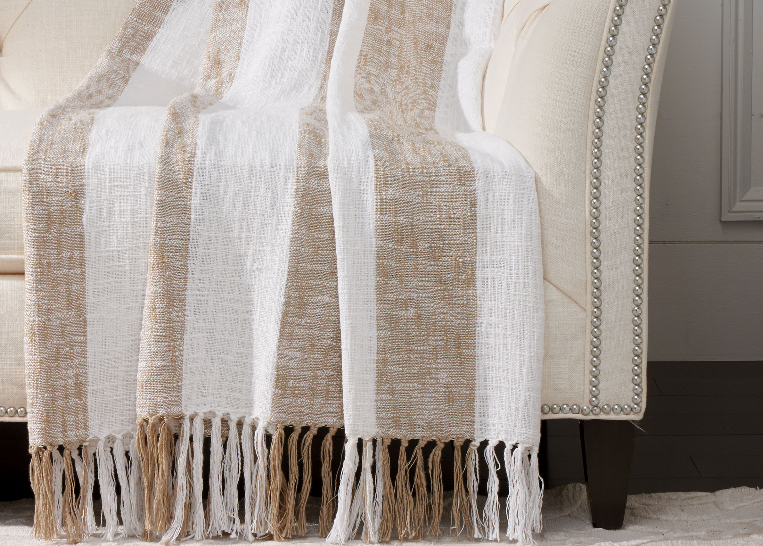 Taupe Striped Throw Throw Ethan Allen