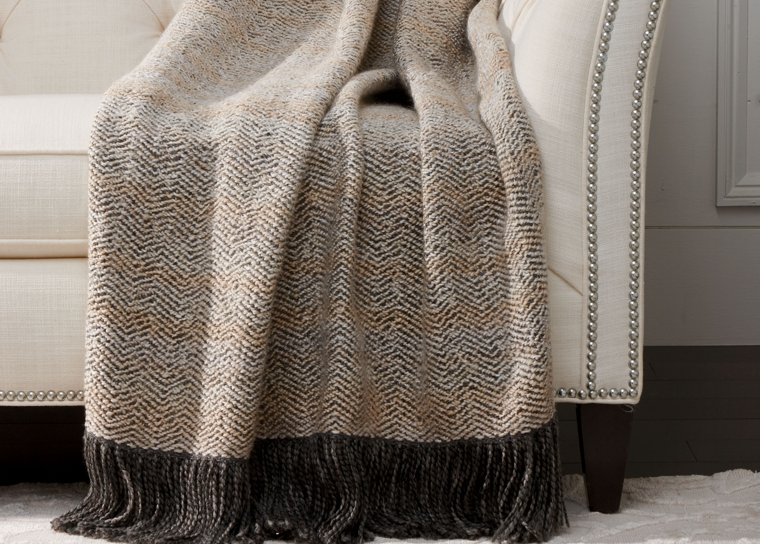 Chevron Knit Throw, Ivory Throw