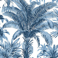 Blue/White swatch Tropical Palms Wallpaper
