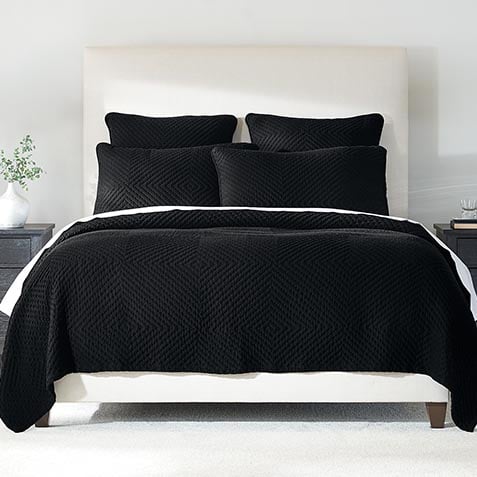 Geometric Matelasse Coverlet and Shams Set, Black Product Thumbnail