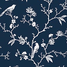 Dark Blue/White swatch Songbird Wallpaper
