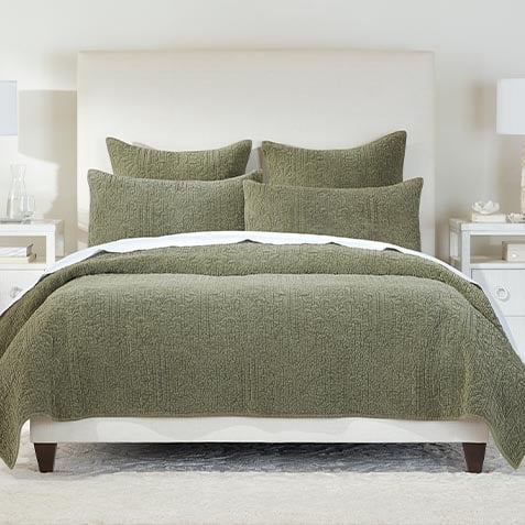 Garment-Dyed Velvet Quilted Coverlet and Shams Set, Sage Product Thumbnail