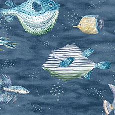 Blue swatch Friendly Fish Wallpaper