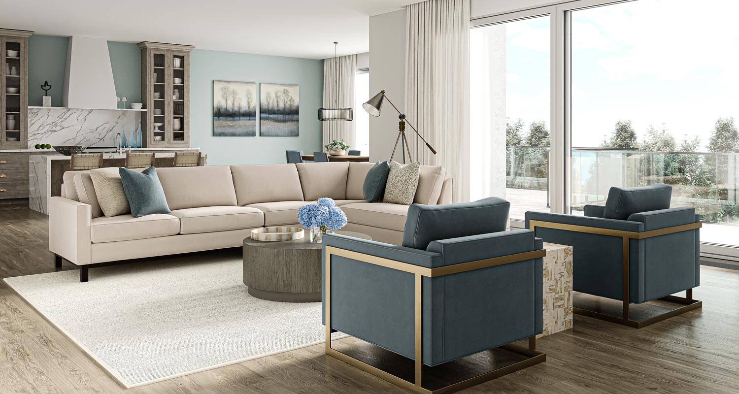 All About Blue Open-Concept Living Room Main Image
